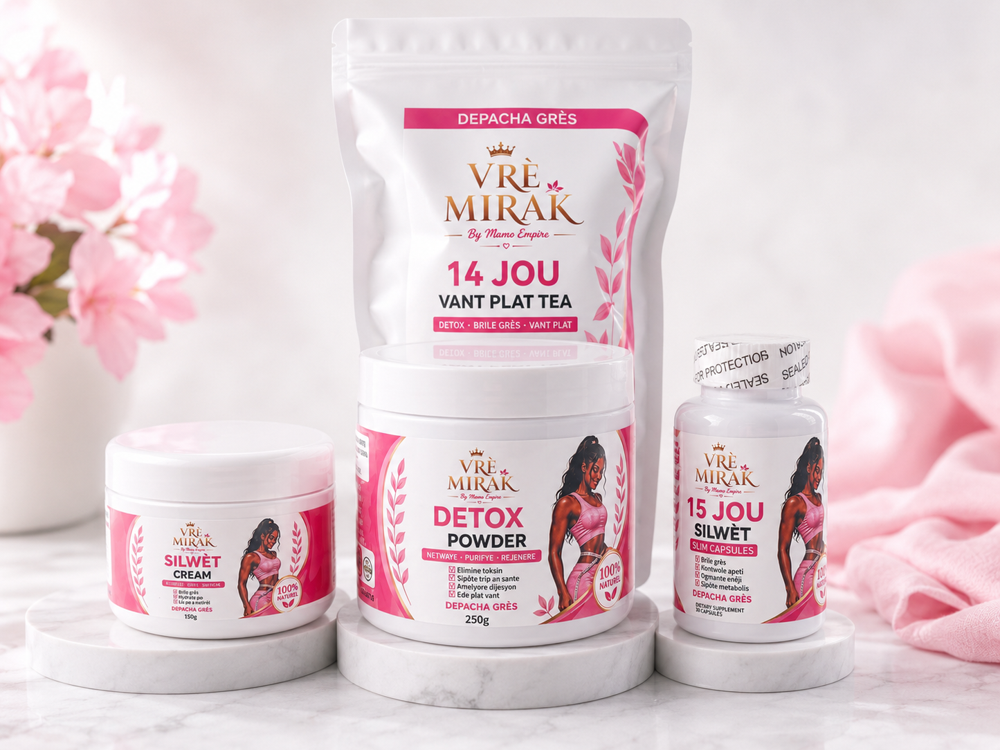 Depacha Grès Vrè Mirak 14 Day Slim & Detox Wellness Bundle | Tea + Slim Capsules + Detox Powder + Silwèt Cream