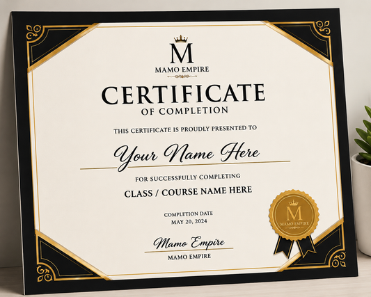 Mamo’s certificate ( recevoir pdf la sou email ou)