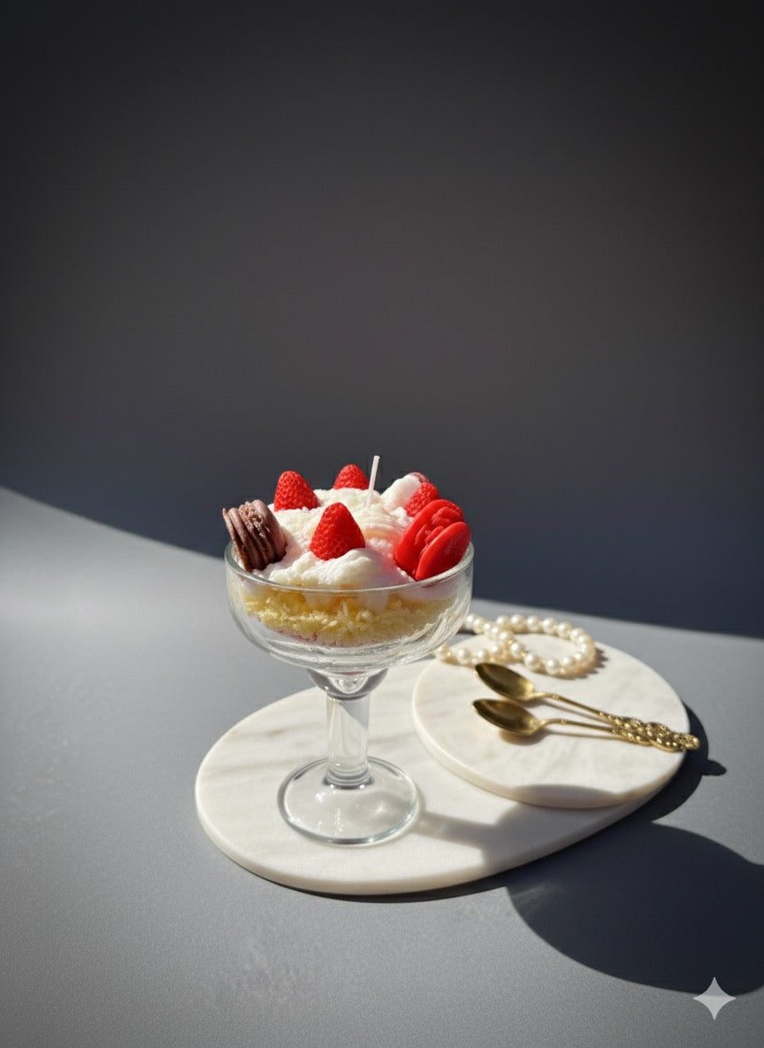 Strawberry Macaron Dessert Candle