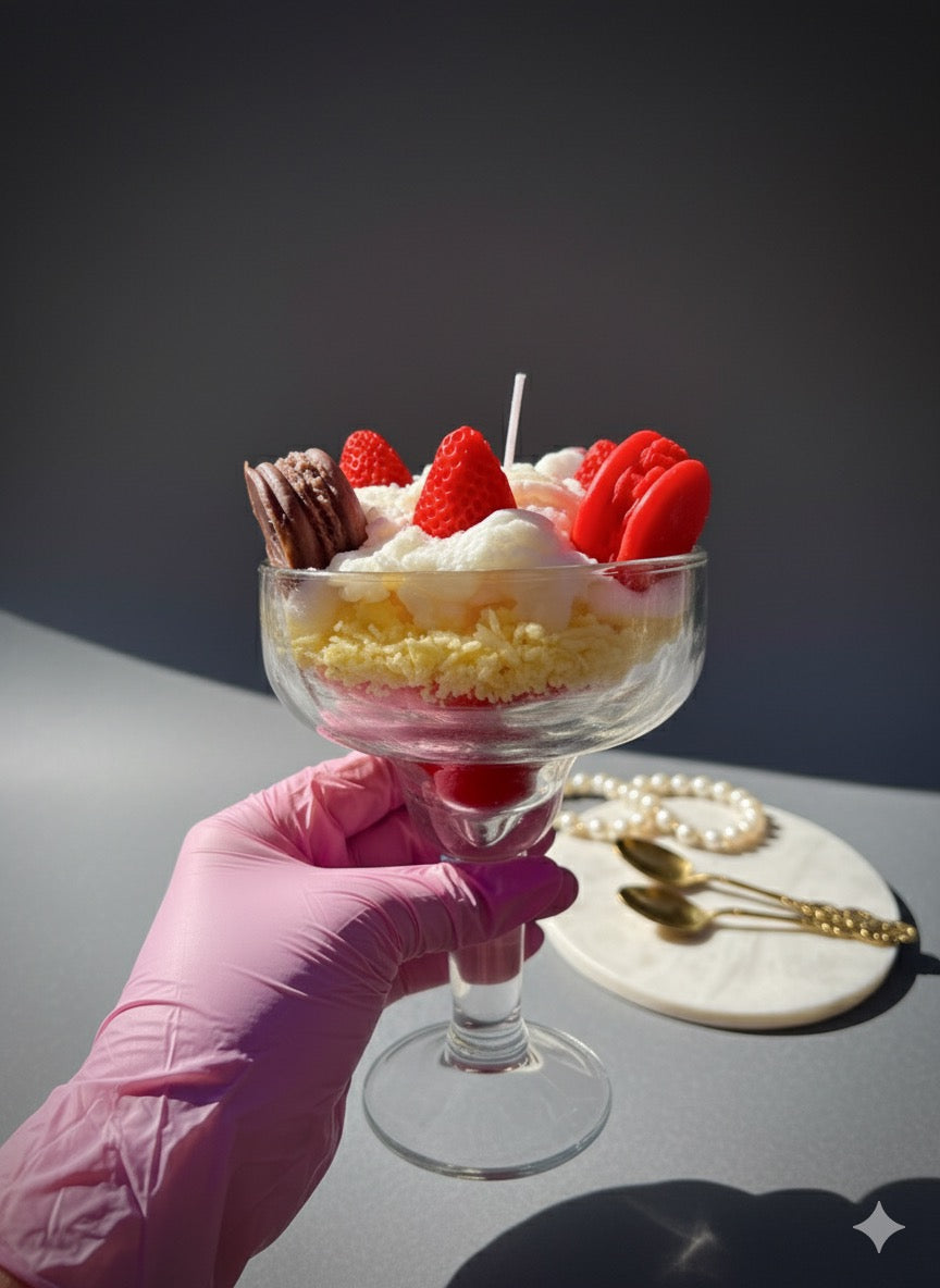 Strawberry Macaron Dessert Candle